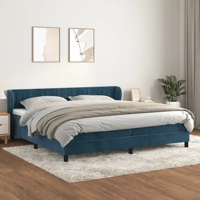 Gossi pat box spring cu saltea, albastru inchis, 200x200 cm, catifea
