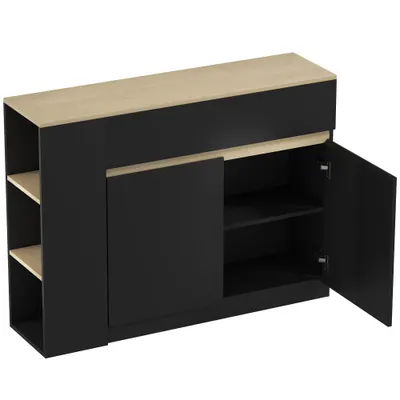 HOMCOM Bufet cu Spațiu de Depozitare, 2 Sertare, 3 Rafturi Deschise și Dulap cu 2 Uși, 110 x 29,5 x 82 cm, Negru | Aosom Romania