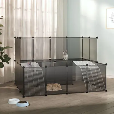 Gossi cusca pentru animale mici, negru, 143x107x93 cm, pp si otel