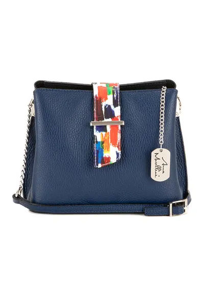 Geanta crossbody de piele cu aspect texturat Vida - Bleumarin