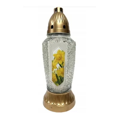 Candela din Sticla cu Flori, 30 cm