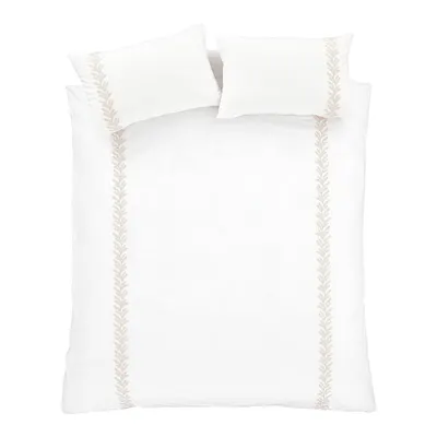 Lenjerie de pat albă-bej din bumbac pentru pat dublu 200x200 cm Embroidery Leaf – Bianca