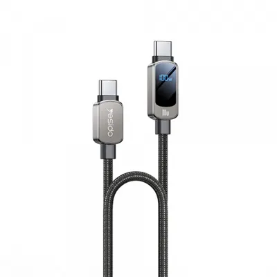 Cablu Date si Incarcare USB-C - USB-C Yesido CA179 Display, 100W, 1.2m, Negru