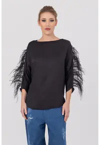 Bluza cu aplicatii cu pene Abba - Negru