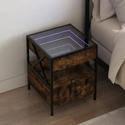 Gossi noptiera cu led infinity, stejar fumuriu, 40x40x51 cm