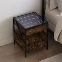 Gossi noptiera cu led infinity, stejar fumuriu, 40x40x51 cm
