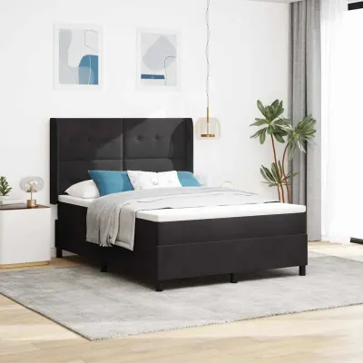 vidaXL Pat cu arcuri cu benzi LED Negru 140 x 190 cm Catifea