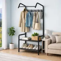Suport haine metalic 2 in 1 cu polita pentru incaltaminte, 166x60x32 cm