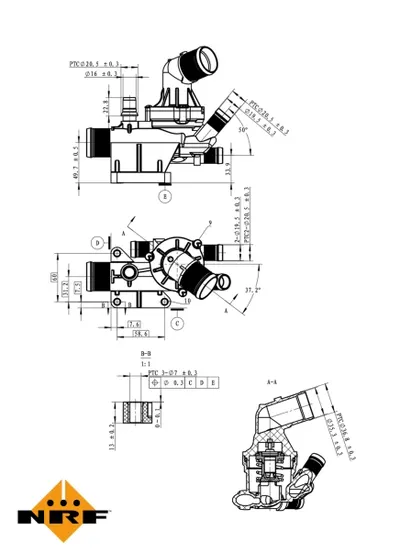 Termostat sistem racire (80 C, in carcasa) potrivit MERCEDES C (W205), C T-MODEL (S205), MARCO POLO CAMPER (W447), VITO (W447), VITO MIXTO (DOUBLE CABIN), VITO TOURER (W447) 1.6D 04.11