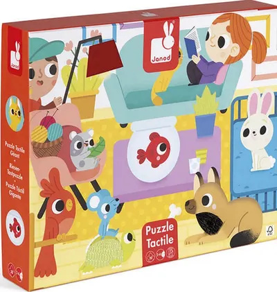 Puzzle tactil educativ Janod - Animale de companie, 20 piese