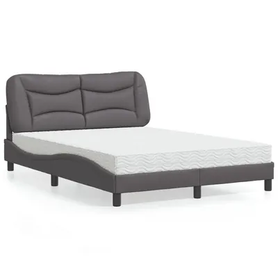 vidaXL Pat cu saltea, Hvar, gri, 140x200 cm, piele ecologică
