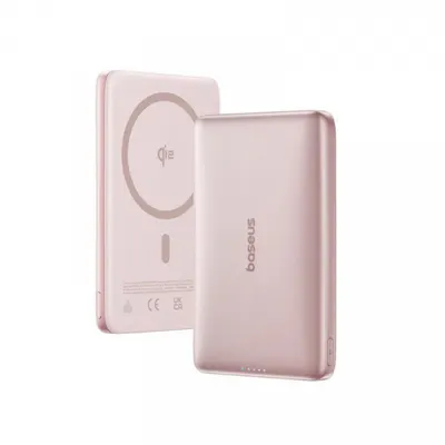Baterie Externa Wireless Baseus PicoGo AM41, 10000mAh, 27W, PD + FQI, 1 x QI - 1 x USB-C, Roz E0027202