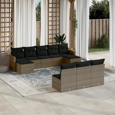 Gossi set mobilier de gradina cu perne, 10 piese, gri, poliratan