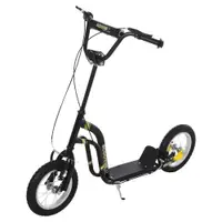 HOMCOM Trotinetă pentru copii 5-12 ani cu roți mari pneumatice de 12", trotinetă copii cu dublă frână, înălțime reglabilă și suport lateral, scooter cu o capacitate de încărcare de până la 100 kg, cadru din oțel, negru | Aosom Romania