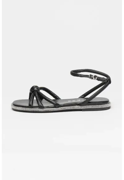 Sandale de piele cu bareta pe glezna - Negru