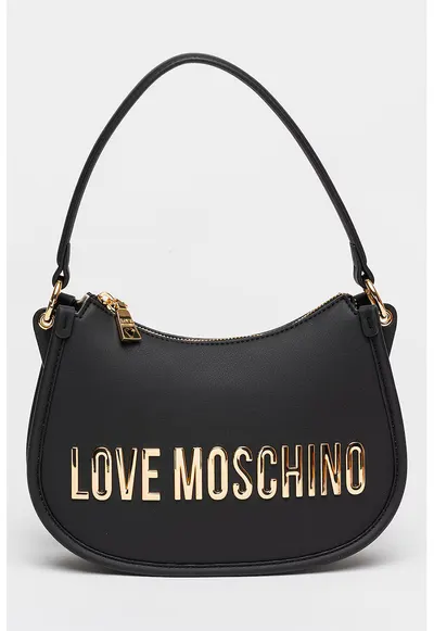 Geanta crossbody de piele ecologica cu logo metalic - Negru