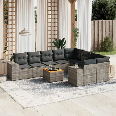 Gossi set mobilier de gradina cu perne, 10 piese, gri, poliratan