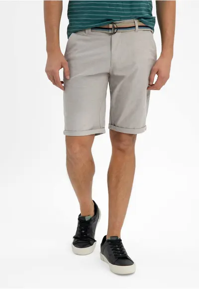 Pantaluni scurti barbati din bumbac cu curea multicolora - buzunare - Regular Fit - P-Ter - bej - Bej