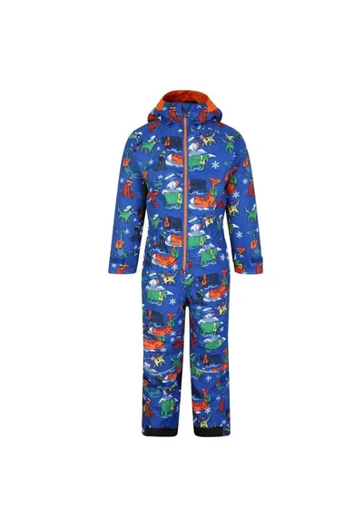 Costum de iarna pentru copii - albastru - poliester - impermeabil - cu gluga