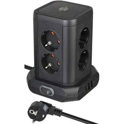Prelungitor tip turn Brennenstuhl 1153560010, 8 prize, 2xUSB A, 1xUSB-C, cablu 2m, pozitionare prize 45