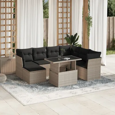 Gossi set mobilier de gradina cu perne, 8 piese gri deschis poliratan