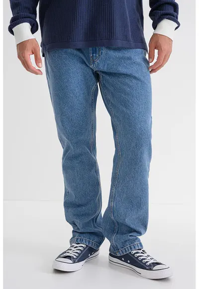 Blugi relaxed-fit cu talie medie - Albastru prafuit