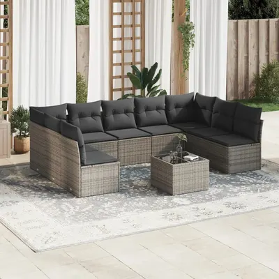 Gossi set mobilier de gradina cu perne, 10 piese, gri, poliratan