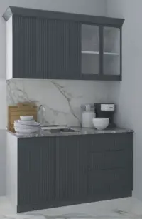 Set bucatarie SPACE 140 cm, 4 corpuri, cu sertare, blat termorezistent, fronturi MDF, antracit