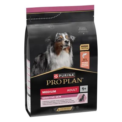 Hrana uscata pentru caini Pro Plan Medium Adult, Piele Sensibila, Somon 3kg