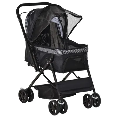 PawHut Cărucior Pliabil pentru Câinii Mici, Mâner Reversibil, Roți EVA, Negru, 76.5x52x95cm | Aosom Romania