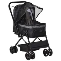 PawHut Cărucior Pliabil pentru Câinii Mici, Mâner Reversibil, Roți EVA, Negru, 76.5x52x95cm | Aosom Romania
