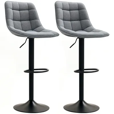 HOMCOM Scaun de bar modern, set de 2 scaune rotative cu spătar, reglabil pe înălțime, cu suport pentru picioare, tapițat, Gri închis | Aosom Romania