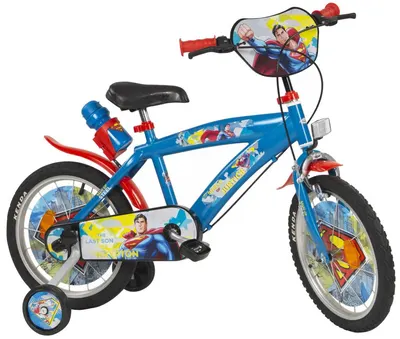 Bicicleta copii Toimsa Superman 16 inch, cu roti ajutatoare si sticluta de apa cu suport,de la 5 ani, inaltimea recomandata intre 110-120 cm, scaun si ghidon reglabile pe inaltime