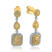 Cercei din aur alb-galben cu diamante galbene si incolore de 2.5ct