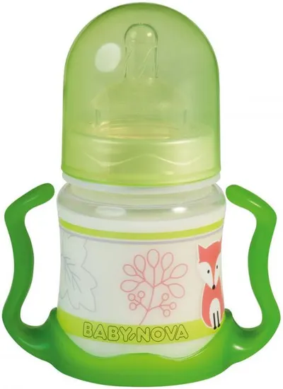 Sticlă de plastic cu mânere Baby Nova - 150 ml, verde
