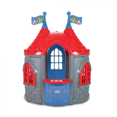 Casuta de gradina pentru copii Pilsan Castelul Cavalerului RosuGri, design realist, Instalare usoara, utilizare interiorexterior,plastic rezistent UV, usa si ferestre functionale, 168x125x129 cm