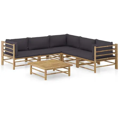 vidaXL Set mobilier de grădină cu perne gri închis, 6 piese, bambus