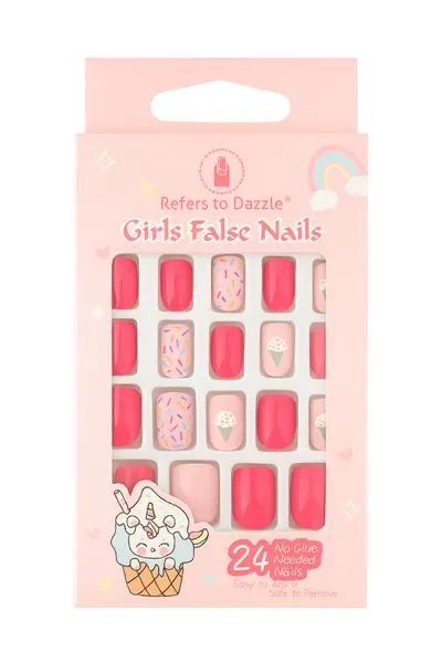 Set 24 Unghii False Press On Ice Cream & Sprinkle CM84