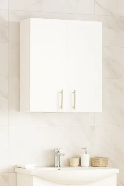 Dulap baie suspendat VERONA, front MDF, 2 usi, alb, 65x21.5x68 cm