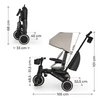 Tricicleta pentru copii Kinderkraft Jazz 3 Bej, pliabila, scaun rotativ, spatar reglabil, maner ajustabil