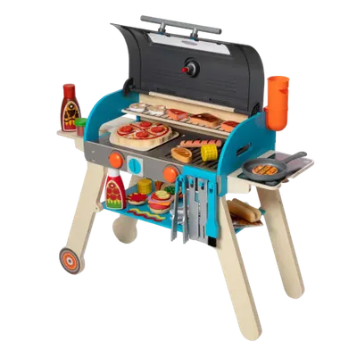 Set de joaca din lemn cu accesorii Grill si Pizza