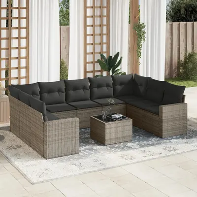 Gossi set mobilier de gradina cu perne, 10 piese, gri, poliratan