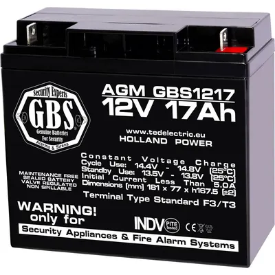Acumulator pentru sisteme de alarma AGM TED GBS GBS002679, 12 V, 17 Ah, F3