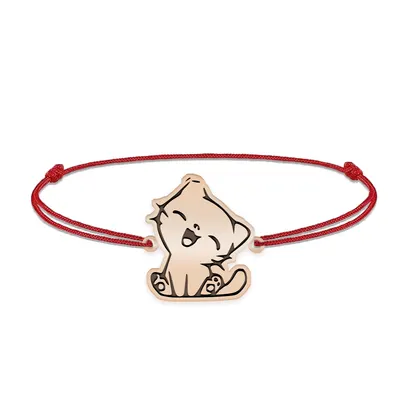 Cat - Bratara personalizata snur si pisica din argint 925 placat cu aur roz