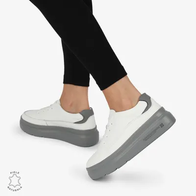 Pantofi Casual Piele Naturala Crl1271 Alb cu Gri