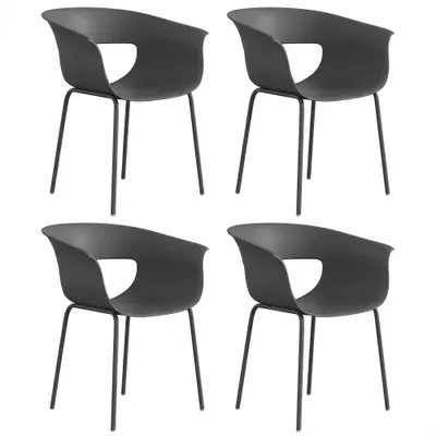 Outsunny Set de 4 Scaune de Exterior, cu Brațe, Spătar Perforat, Picioare Metalice, Gri Închis | Aosom Romania