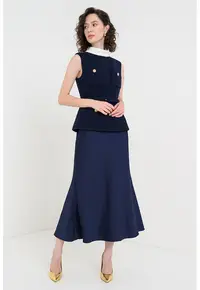 Rochie midi din amestec de lana cu design 2in1 - Bleumarin