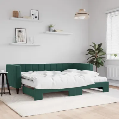 Gossi pat de zi cu extensie si saltele verde inchis 80x200 cm catifea