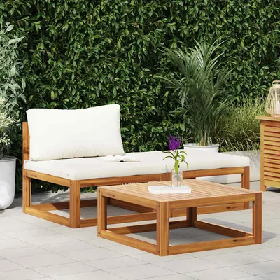 vidaXL Set mobilier de grădină, 3 piese, perne crem, lemn masiv acacia