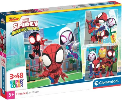 Puzzle pentru copii Clementoni din 3 x 48 piese - Spidey și prietenii săi minunați
